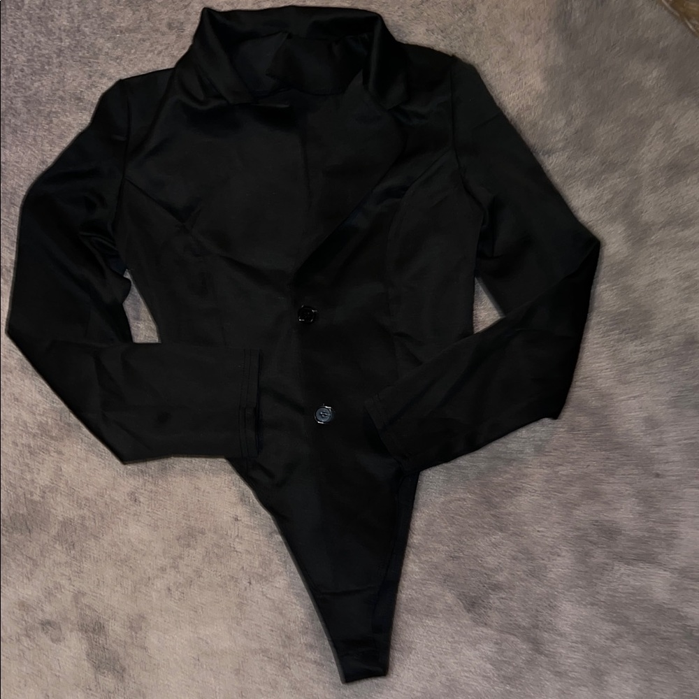 Black Long Sleeve Blazer Bodysuit